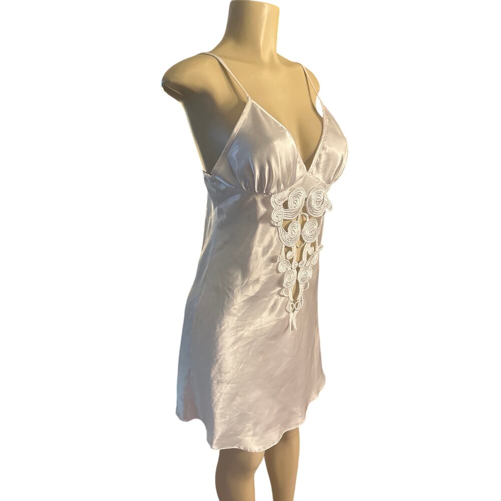 Vintage 1980s Women S Jasmin Ivory Satin Cut-Out Wedding Slip Lingerie Dress